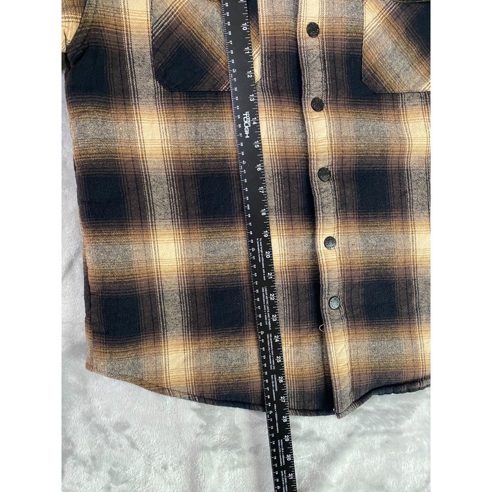 Matix Flannel Shirt Jacket Mens Medium Brown Plaid Sherpa Lined Shacket Coat - Picture 6 of 6